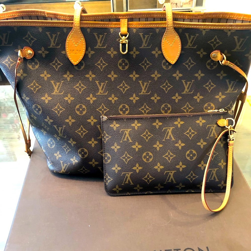 Louis Vuitton Neverfull MM with box dustbag wallet